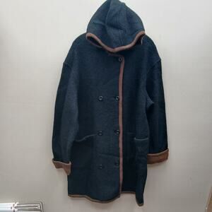 VTG CWS Casual Workstyles 100% Wool Hooded Double-Breasted Jacket Coat X-Large